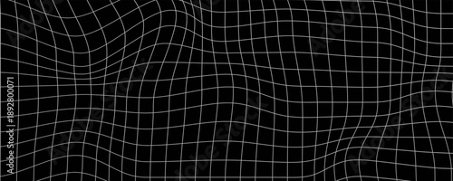 Futuristic perspective grid box. Abstract wireframe with white grid line on black background.
