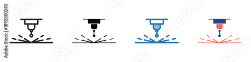 Precision laser cutting and engraving technology icons illustrating modern industrial manufacturing, material processing, and digital fabrication concepts