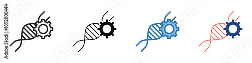 Genetic engineering and biotechnology icon set, illustrating DNA modification, gene editing, and scientific innovation processes through advanced molecular concepts