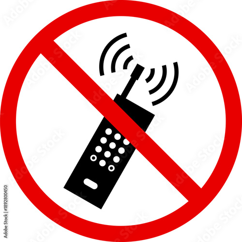 No mobile phone sign prohibition symbol with a ringing cell phone icon vector illustration for no calling zones and restrictions