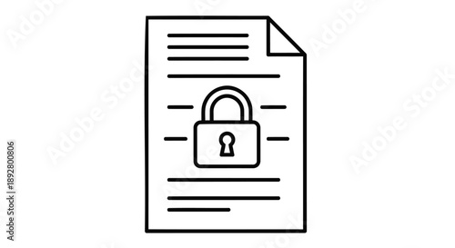Secure document with lock icon on white background simple line art illustration privacy and confidentiality concept