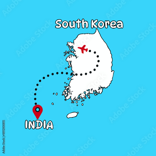 International flight travel route from india to South Korea for travel books, posters, covers