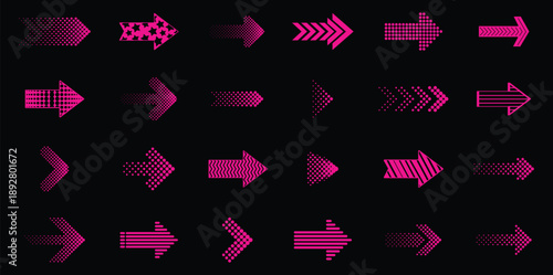 Neon Arrow Icons Collection.Swipe scroll and slide arrow icons vector collection for button navigation with right left up down movement pixel and line direction symbols for hand and finger control