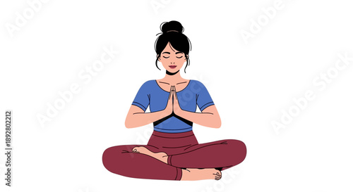 Illustration of a woman sitting cross-legged in a yoga pose against a white background.