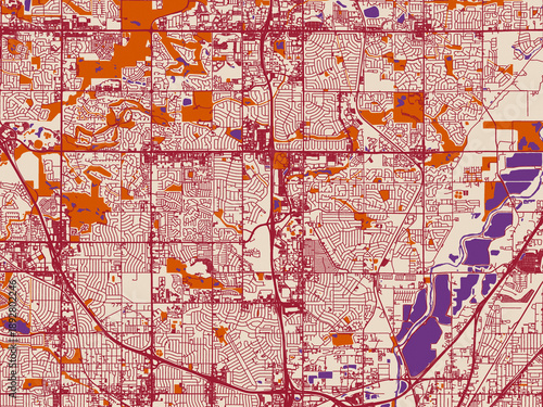 Bild auf Leinwand Street map of Thornton, Colorado in warm boho color palette
