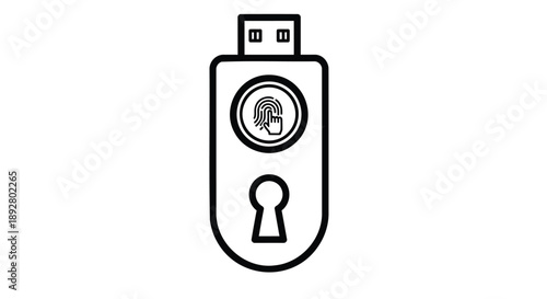 Secure usb flash drive with fingerprint and lock icons for data protection and privacy