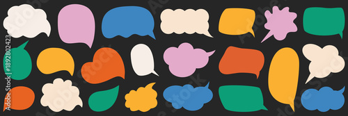 Speech bubbles of different shapes collection on dark background. Speech bubbles set in retro style. Colorful speech balloon pop art icon pack. Vector abstract shape stickers