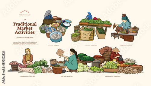 Isolated Javanese Traditional Market Handdrawn Illustration