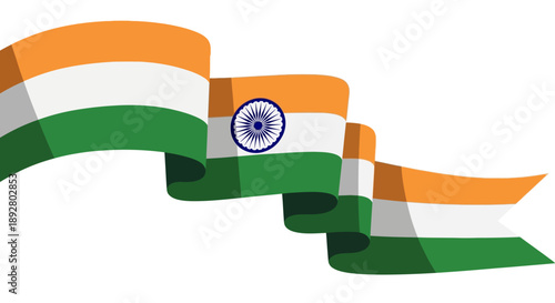 Waving Indian flag with orange, white and green colors on a white background
