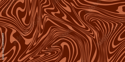 Retro coffee color background. Milk chocolate liquid dessert texture. Wavy swirl candy pattern for poster, cover, banner, pamphlet