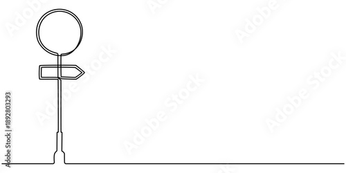 Road direction sign arrows with weed isolated on white background. Continuous one line drawing. Vector illustration for banner, web, design element, template, postcard