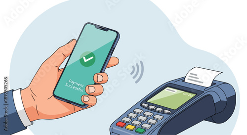 Hand Holding Smartphone with Contactless Payment Terminal