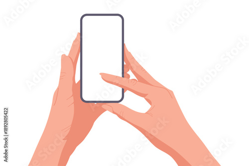A pair of hands holding a smartphone with a blank screen