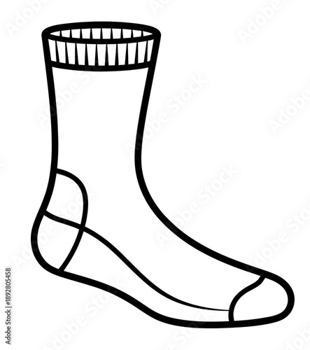 Simple line drawing of a single white sock, isolated on a white background.