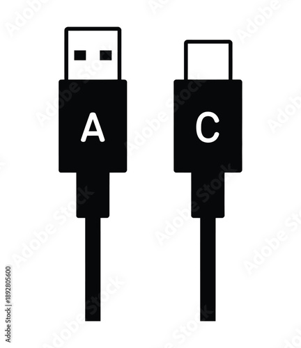 A USB cable with type A and type C connectors on ends