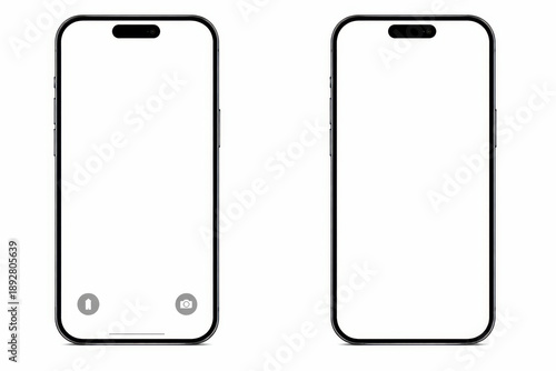 Blank smartphone screen mockup with modern notch and thin bezels on white background showing front and back view for app presentation mobile ui testing responsive design and product branding