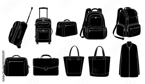 Travel bags and suitcase silhouette vector set luggage collection