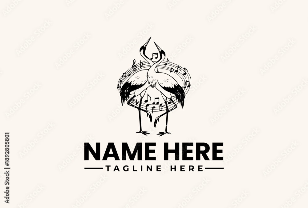 Obraz premium A black and white illustration of a stylized bird logo with a patterned design and bold text on a clean white background.
