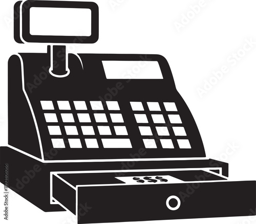 black and white illustration of a cash register