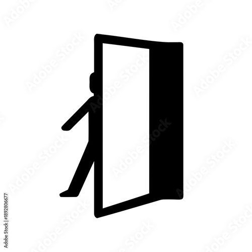 Silhouette of a person entering a doorway or exiting in black