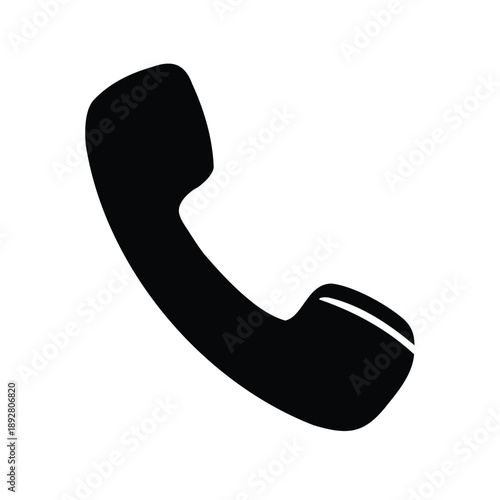 Black and white landline phone receiver icon on a white background