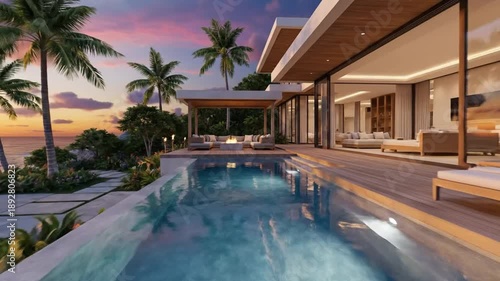 Wallpaper Mural Luxurious modern villa with pool at sunset Torontodigital.ca