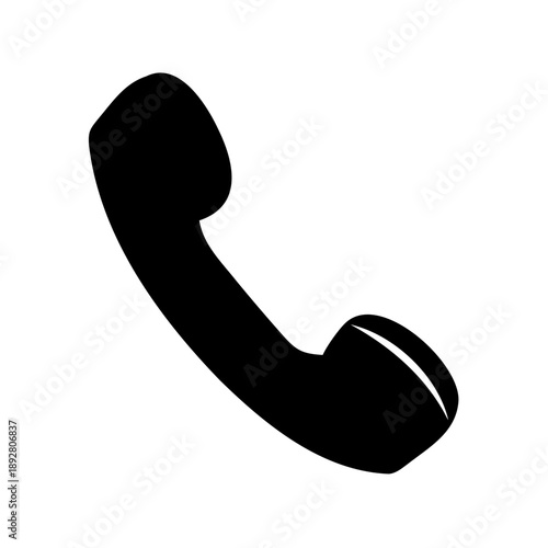 A minimalist black silhouette depicting a classic telephone receiver on white
