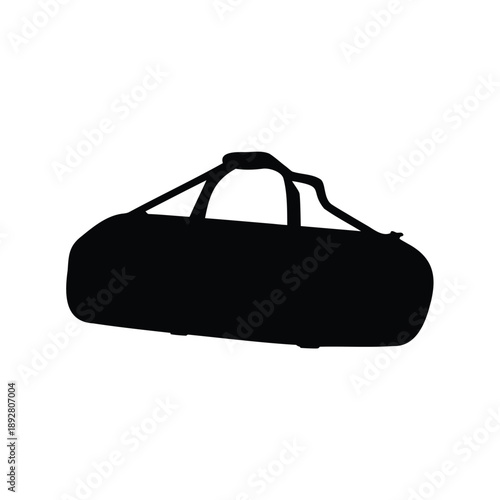 Silhouette of a black duffel bag with handles and a shoulder strap