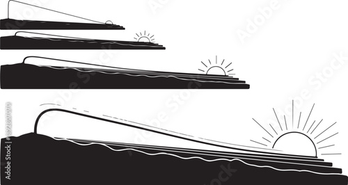 Minimalist black and white landscape with sun illustration series