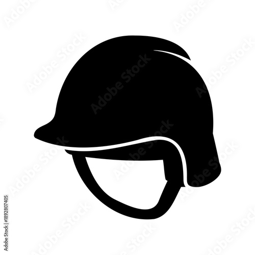 Stylized black silhouette of a riding helmet with chinstrap and visor