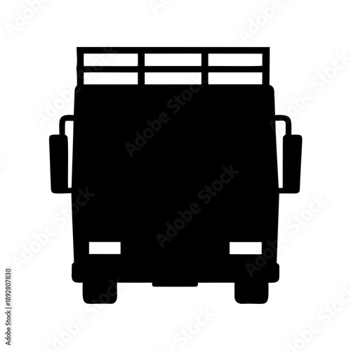 Stylized Black Silhouette of a Classic Cargo Truck from the Front