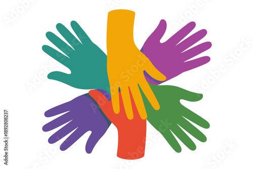 Diverse hands united in a circle, symbolizing teamwork and collaboration