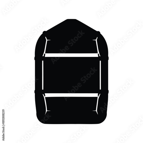 A black silhouette of an inflatable raft for recreational water activities