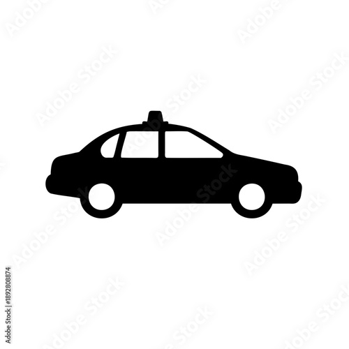 Black silhouette of a taxi cab on a white background side view