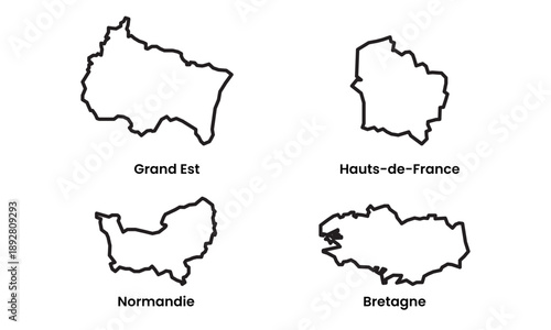 Minimal Outline Maps of Central France Regions Vector Illustration