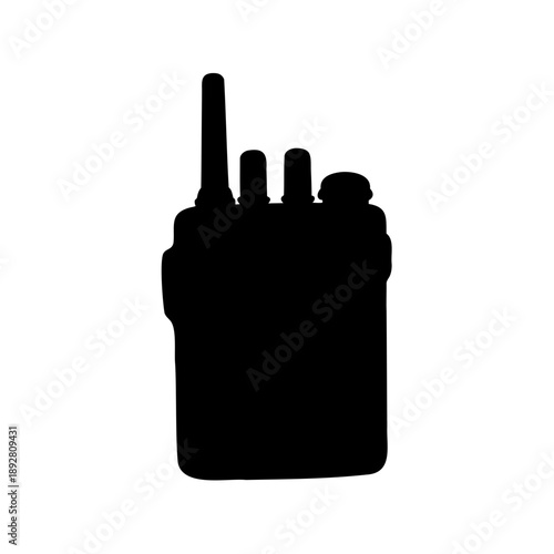 A black silhouette of a portable radio communication device on white background
