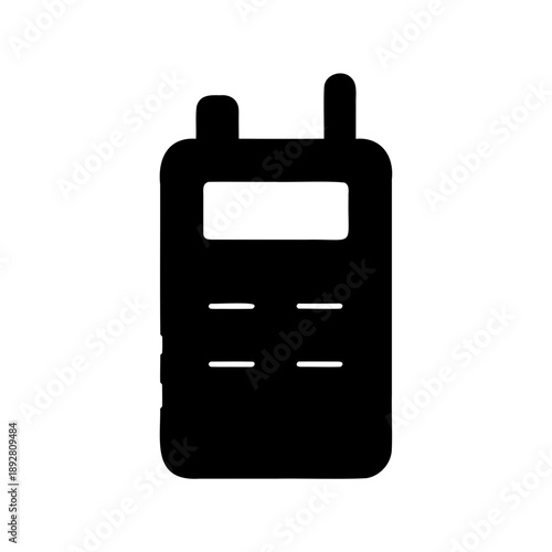 Black and white silhouette illustration of a handheld two way radio device