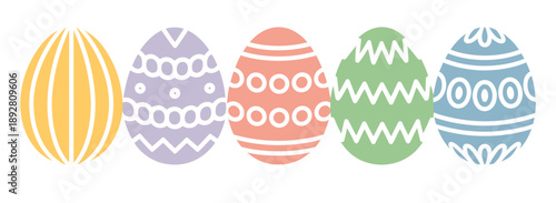 A colorful illustration of decorated Easter eggs on a white background