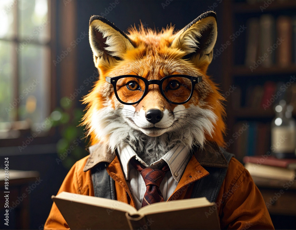 Fototapeta premium Fuchs liest ein Buch