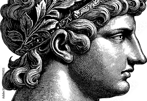 Classical statue restoration with botanical elements - vintage engraving for art and design