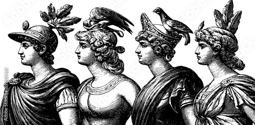 Classical statue proportion with botanical elements and grid overlay