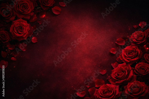 Foto ark Red Roses Border Frame Valentine's Day Romantic Moody Background
