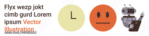 Artificial intelligence, emotional analysis, human-robot interaction, technology communication, machine learning, data management. A robot with a clipboard and neutral facial emotion. AI