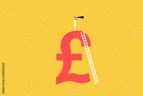 Business woman investor standing on pounds currency sign using binocular to see market future. concept of Europe financial visionary, economic forecast for European countries