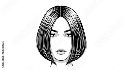 Illustration of a woman's face with a bob haircut viewed directly