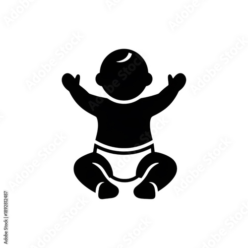 Baby Sitting Diaper Arms Up Silhouette Vector Icon