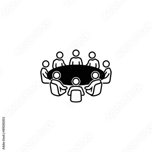 Business Meeting Round Table Conference Silhouette Vector Icon