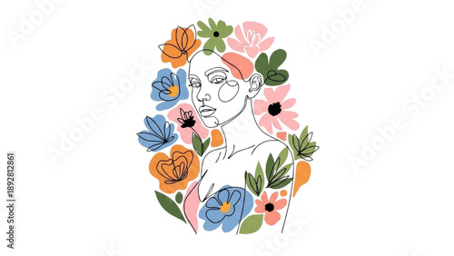Illustration of a person surrounded by flowers from a close-up viewpoint