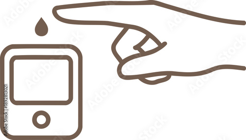 Hand finger testing blood sugar level with glucometer. Diabetes health care and medical monitoring concept. Outline vector illustration for banner, infographic