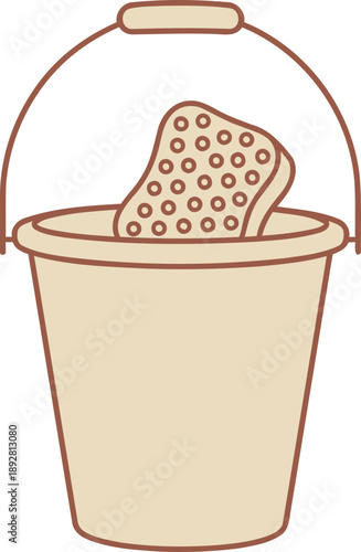Bucket with cleaning sponge for housekeeping and spring cleaning concept. Vector illustration for home hygiene and domestic work